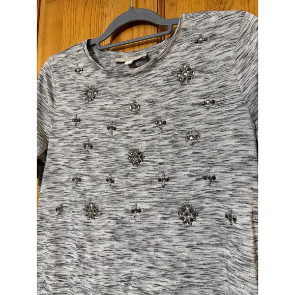 LOFT Women's Grey Marled Short Sleeve Beaded Embellished T Shirt Size M - Picture 2 of 5